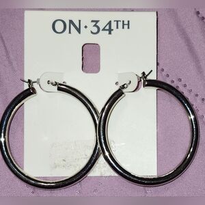 On 34th Silver-Tone Curved Metal Sheet C Hoop Earrings,